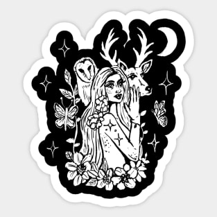 Forest Goddess, Owl, Moon, and Deer Sticker